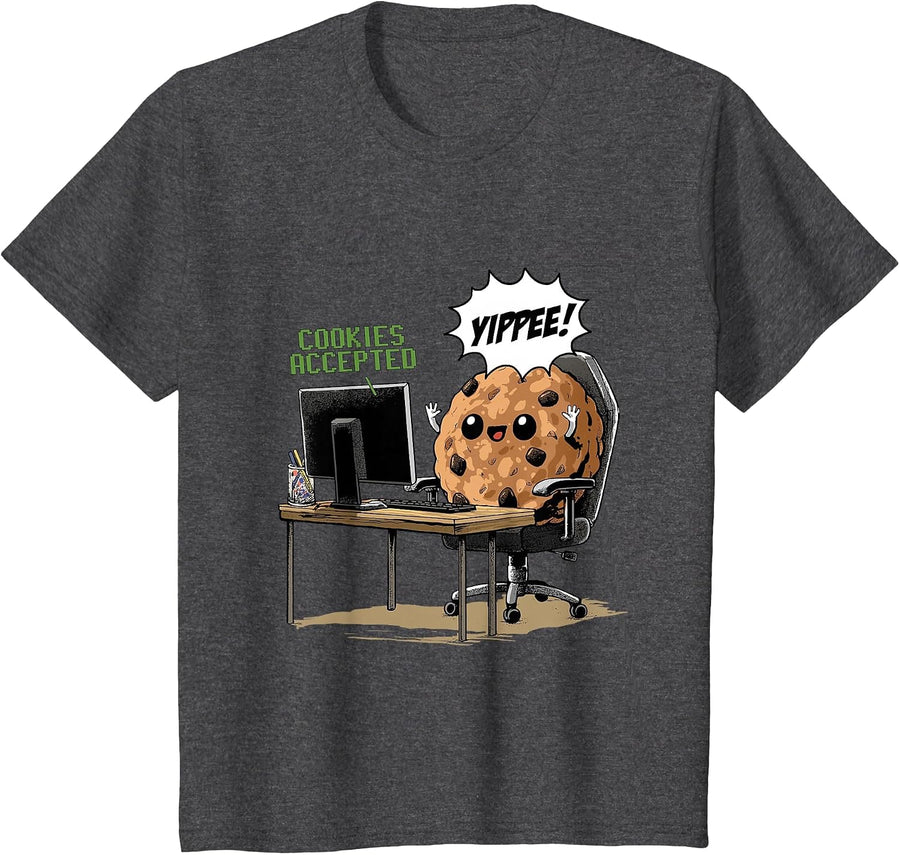Cookies Accepted Nerd Shirt Funny Computer Internet Coder T-Shirt, Youth, Dark Heather Grey, 3T - As Pictured