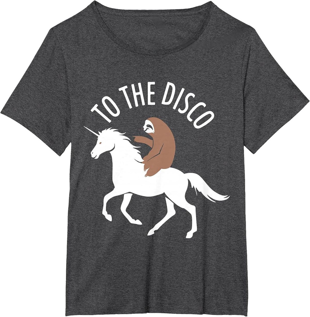 Sloth Riding Unicorn to The Disco Funny T-Shirt - Dark Heather Grey