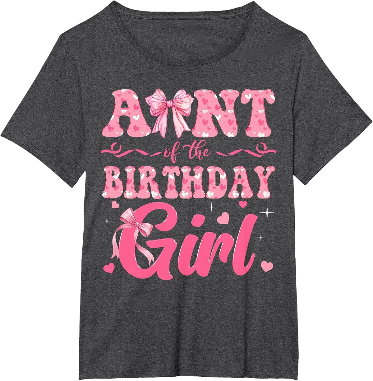 Aunt of The Birthday Girl Family Pink Coquette Bow T-Shirt - Dark Heather Grey
