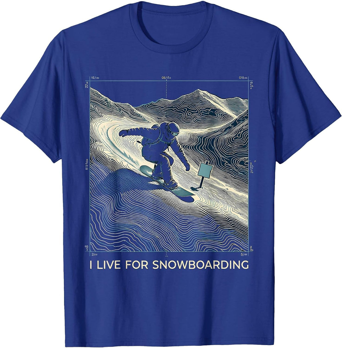 I Live For Snowboarding Topographic Contour Snowboarder Gift T-Shirt - Royal Blue
