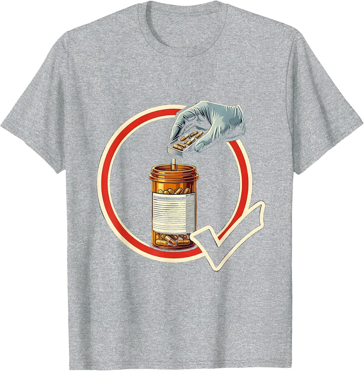 Men's Pharmacy Tech Badge Occupational Humor Crew T-Shirt - Heather Grey