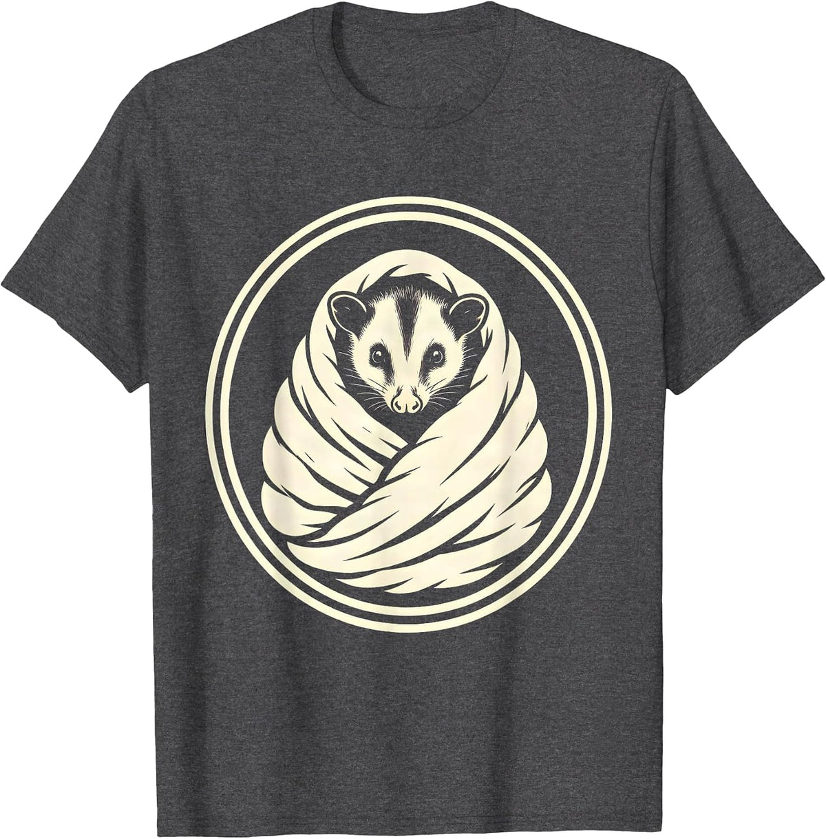 Cozy Opossum Wrapped in a Blanket T-Shirt - Dark Heather Grey