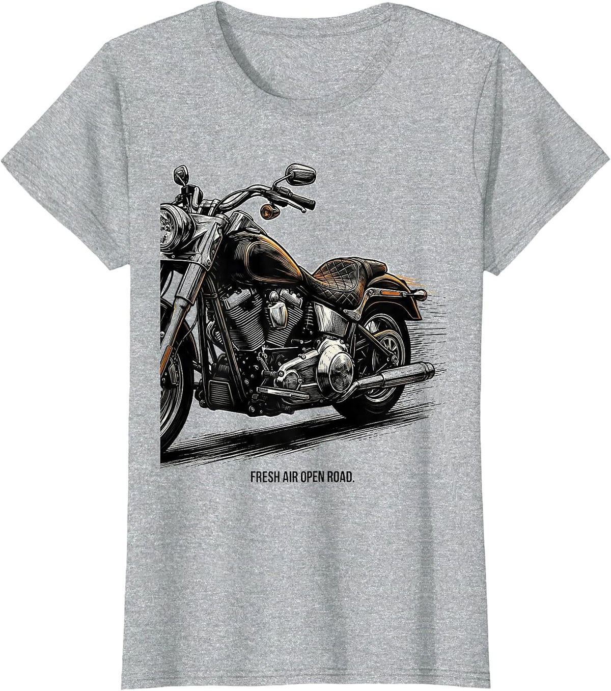 Women's Fresh Air Open Road Motorcycle Design T-Shirt - Heather Grey