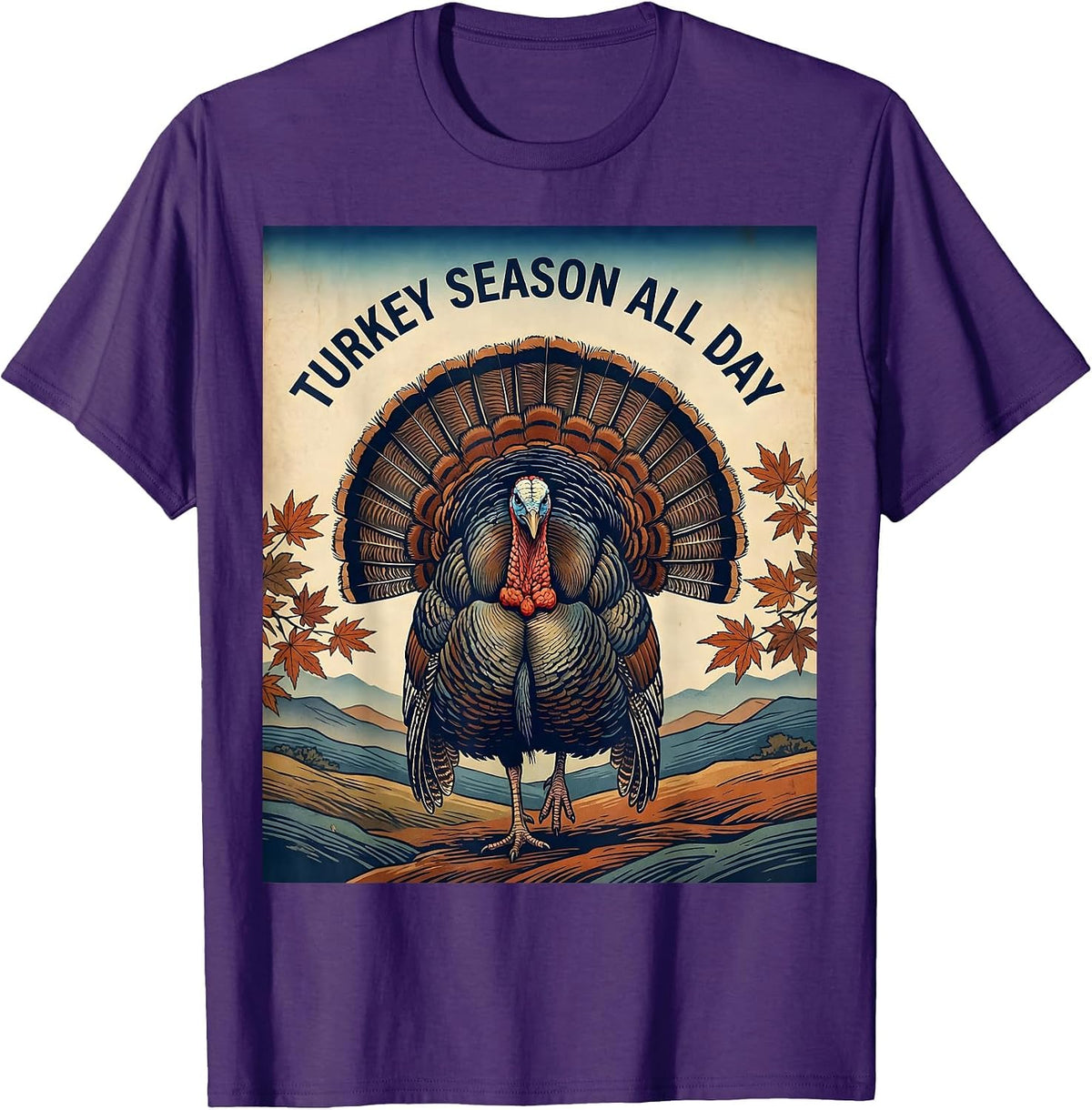 Men's Turkey Season All Day Hunting Graphic Design T-Shirt - Purple