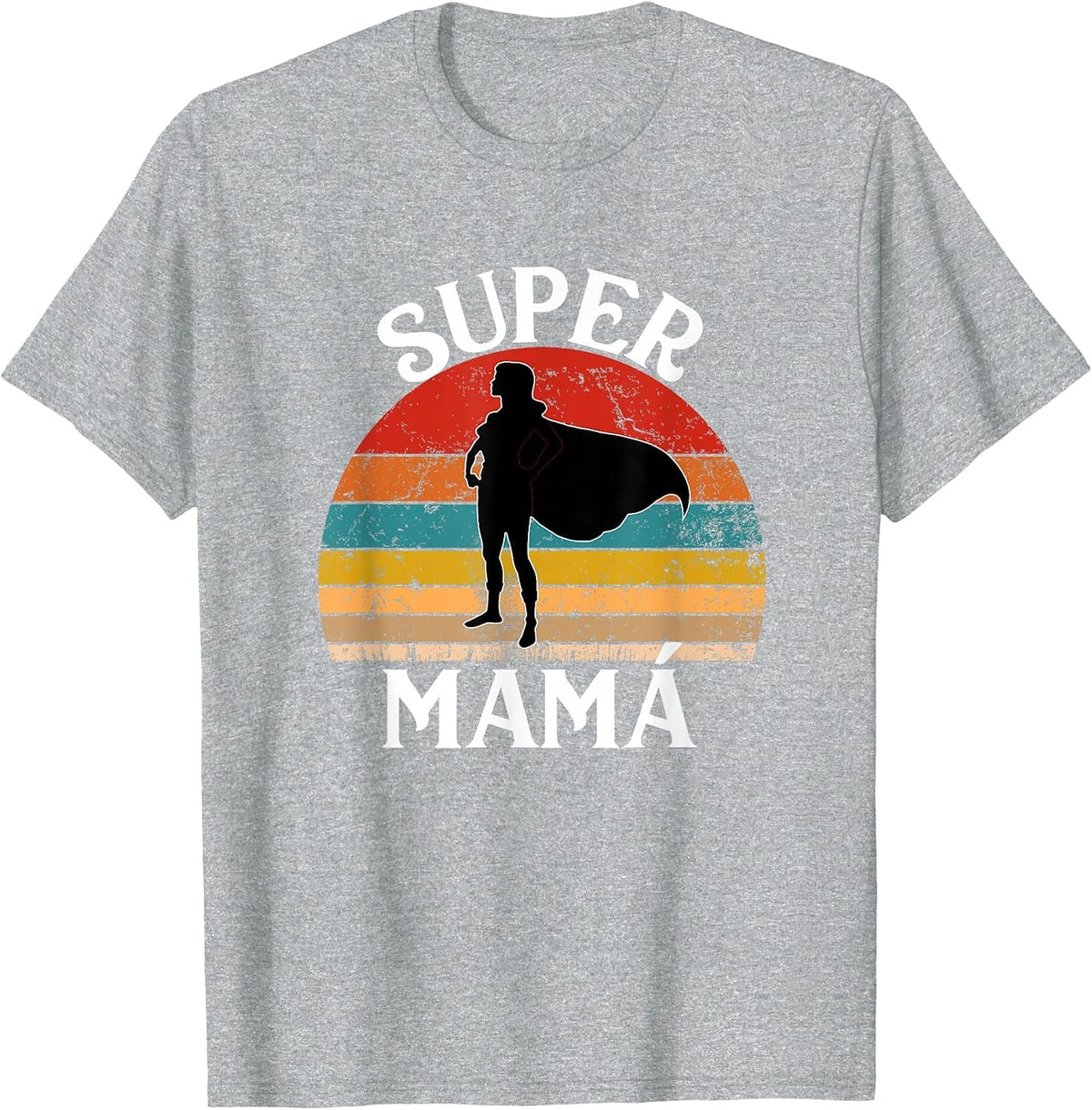 Super Mama Spanish Mom Funny Woman Hero with Cape T-Shirt - Heather Grey