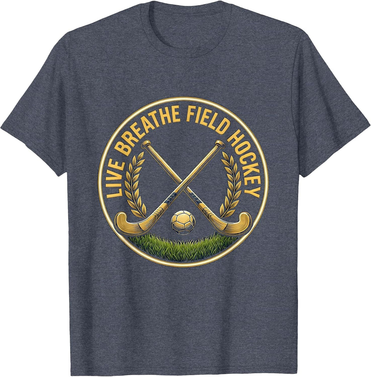 Live Breathe Field Hockey Graphic Design T-Shirt - Heather Blue