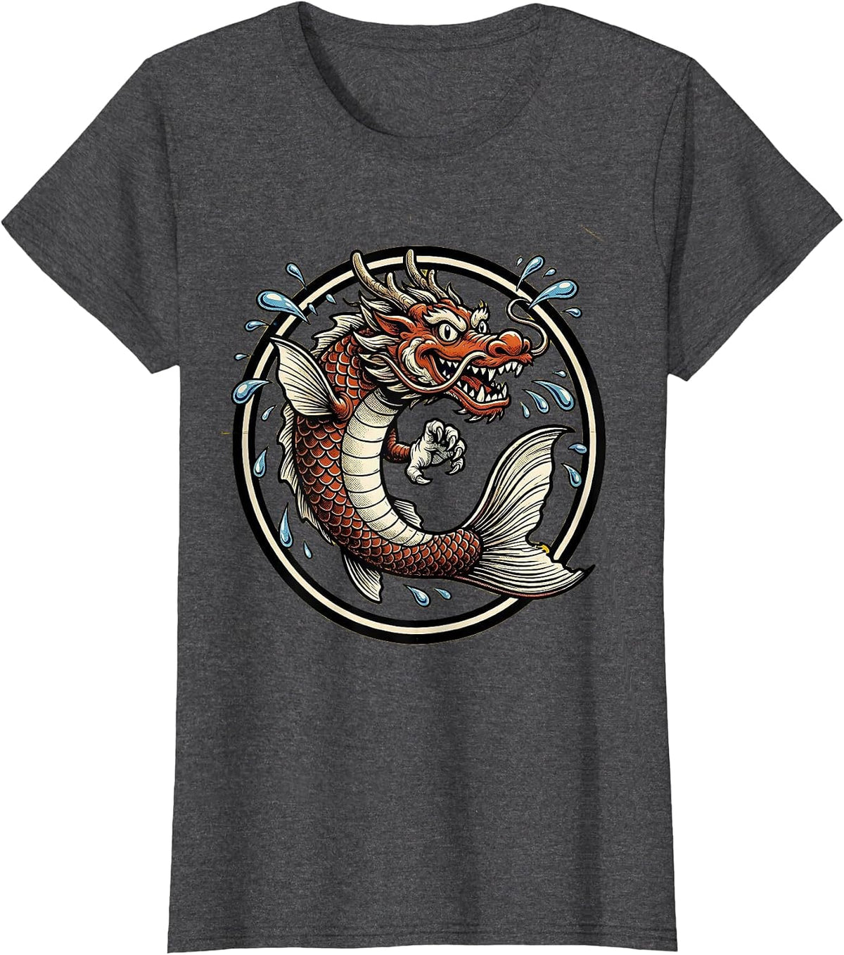 Women's Koi to Dragon Transformation Anime Art T-Shirt - Dark Heather Grey