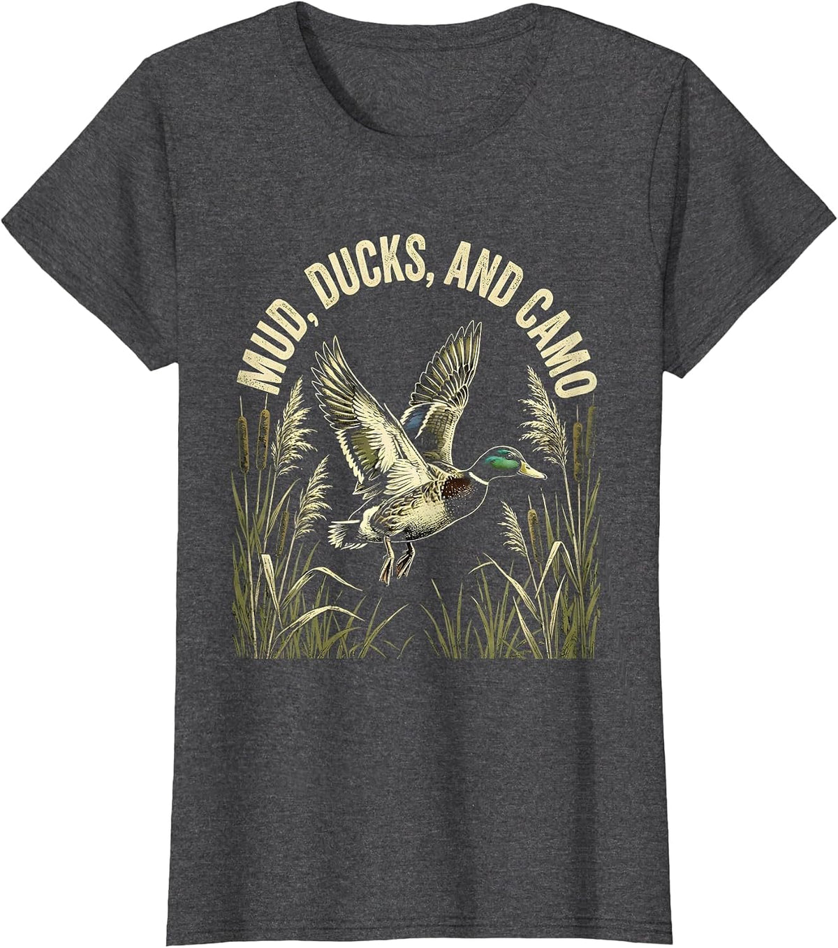 Women's Mud Ducks and Camo Duck Hunting Design T-Shirt - Dark Heather Grey