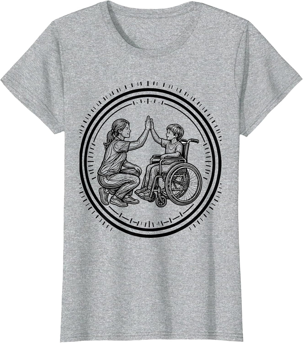 Paraprofessional Wheelchair High Five Illustration T-Shirt - Heather Grey