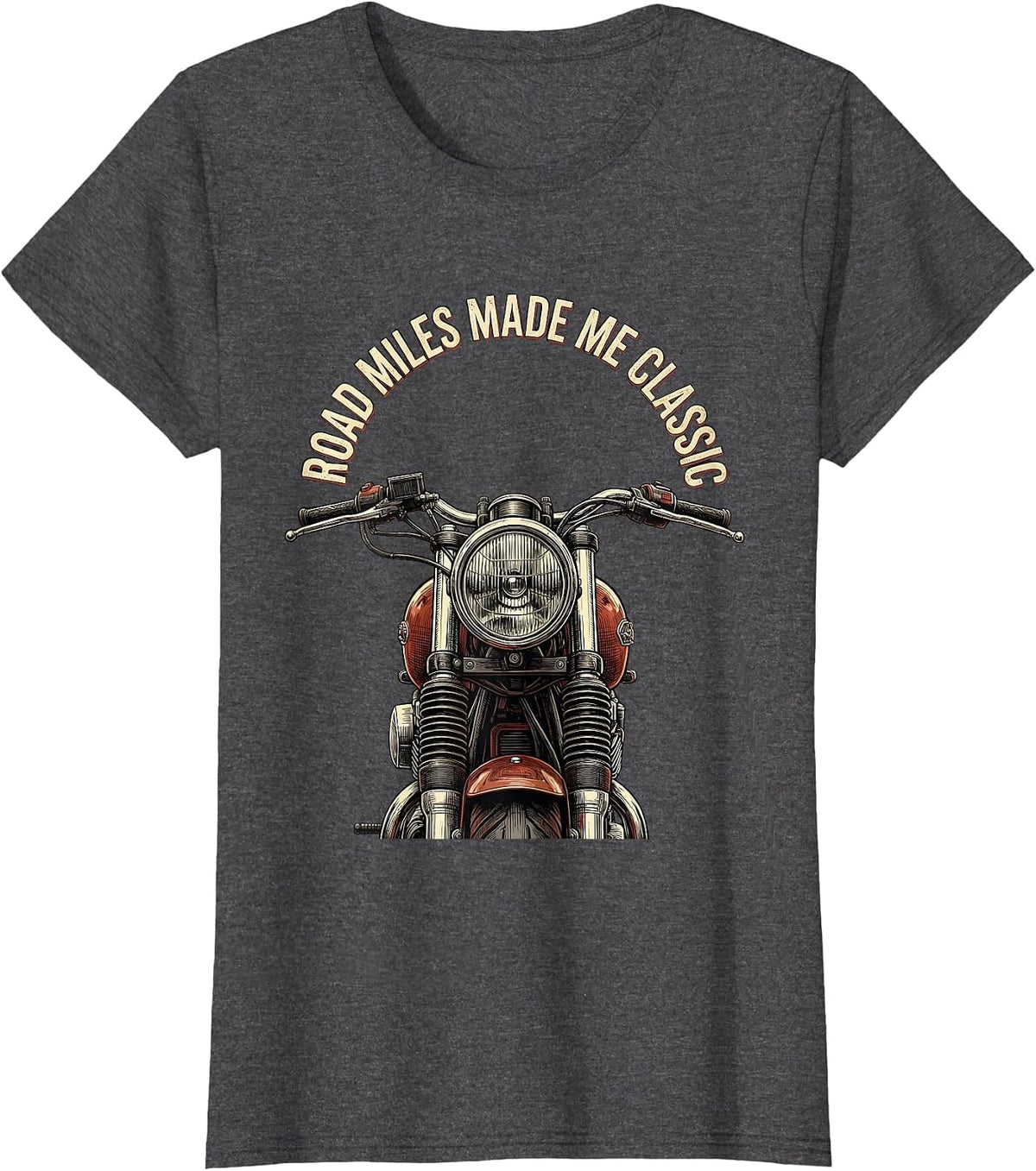 Women's Road Miles Made Me Classic Funny Biker Motorcycle Humor T-Shirt - Dark Heather Grey