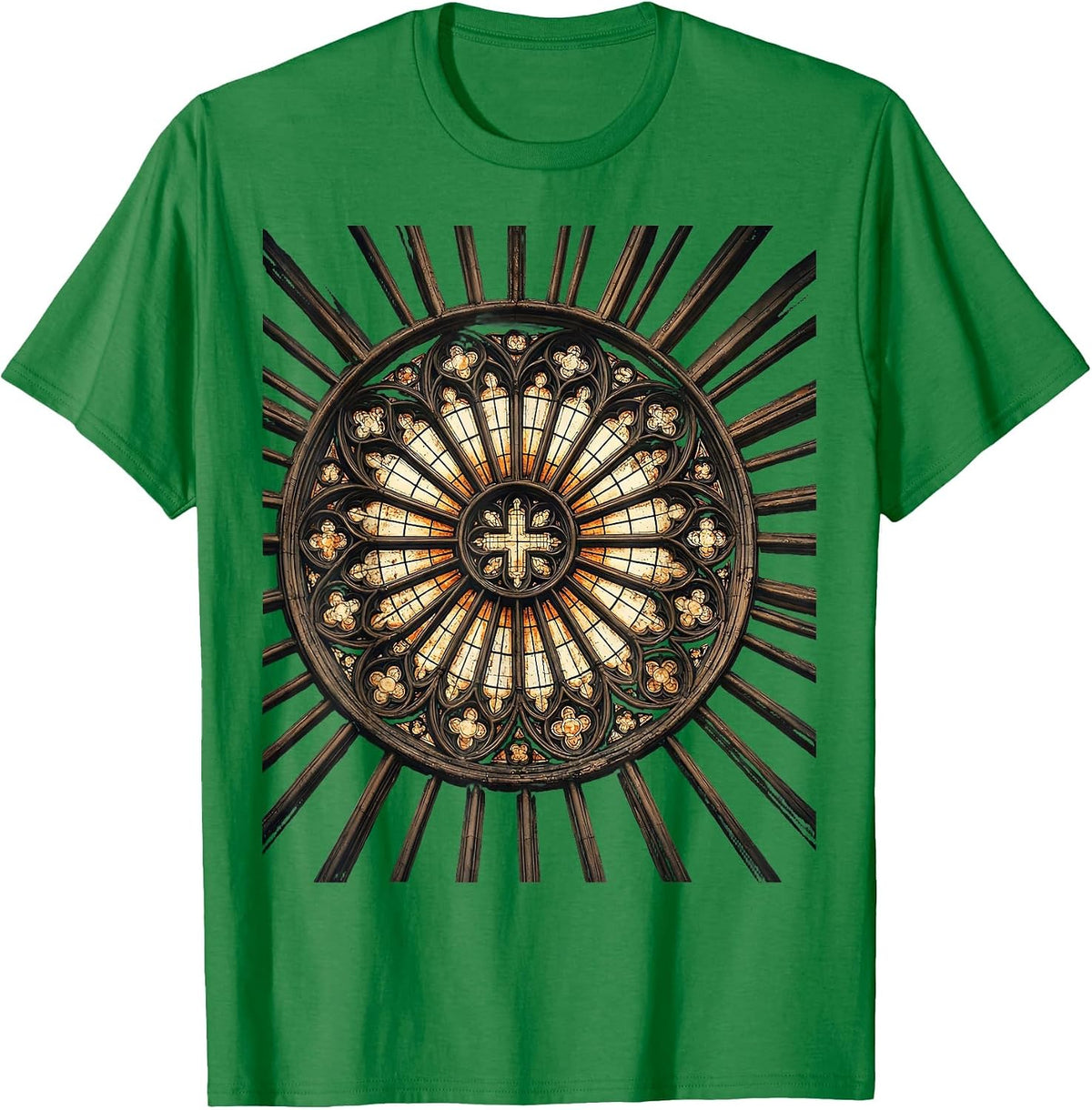Men's Stained Glass Window Radiant Beams Christian Art T-Shirt - Kelly Green