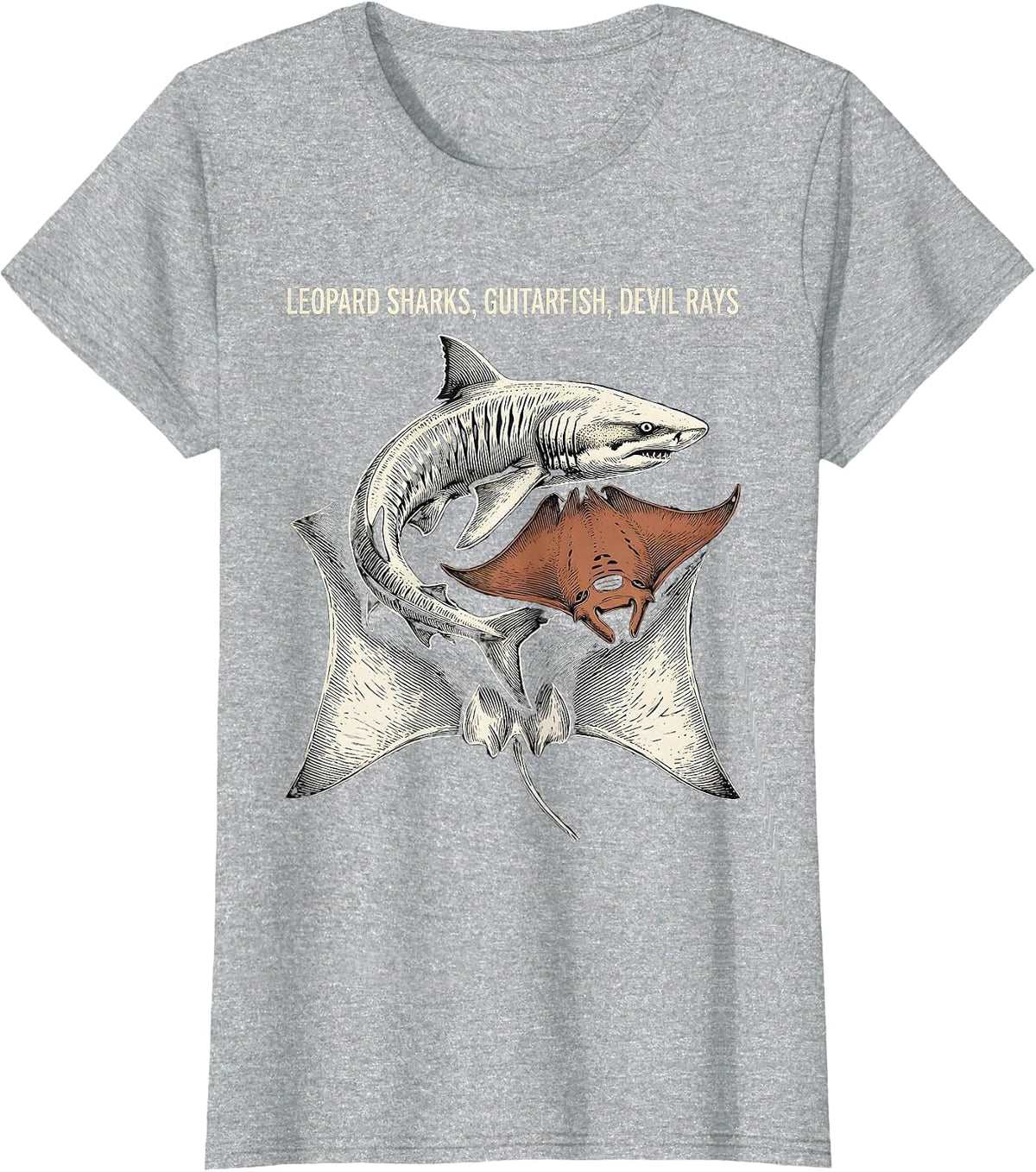 Women's Leopard Sharks, Guitarfish, Devil Rays Funny Shark Lover T-Shirt - Heather Grey