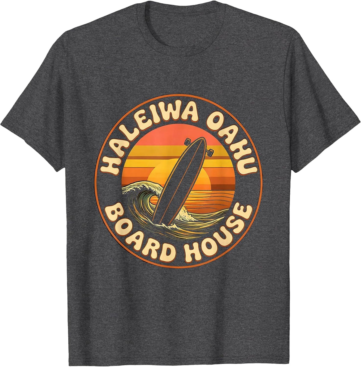 Men's Haleiwa Oahu Board House Retro Vintage Surf Beach Souvenir T-Shirt - Dark Heather Grey