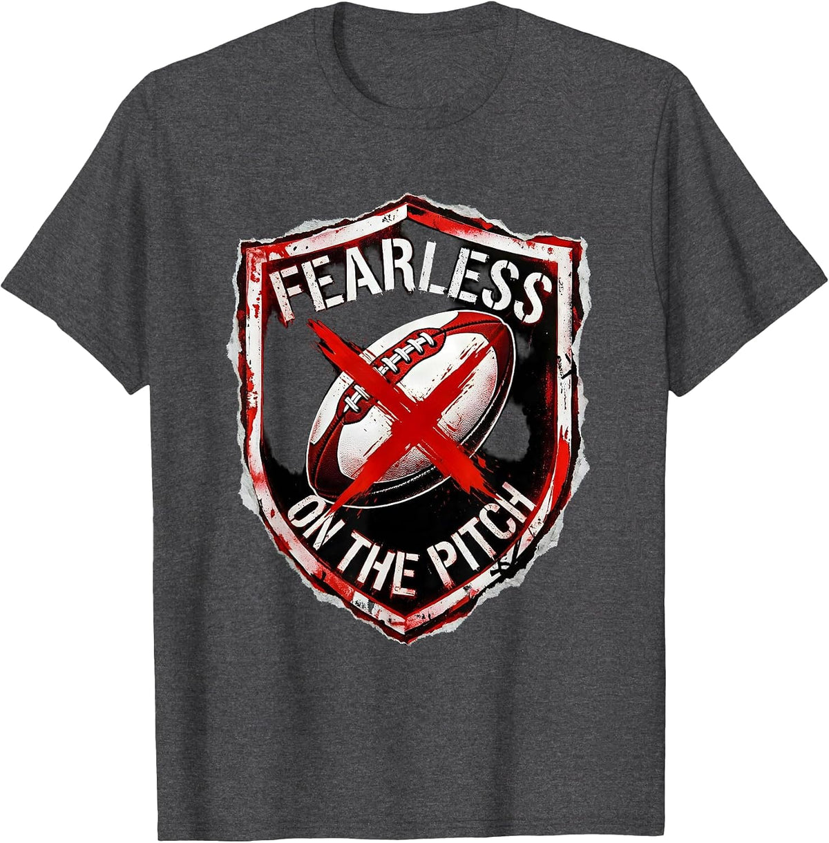 Fearless on the Pitch Rugby Graphic Design T-Shirt - Dark Heather Grey