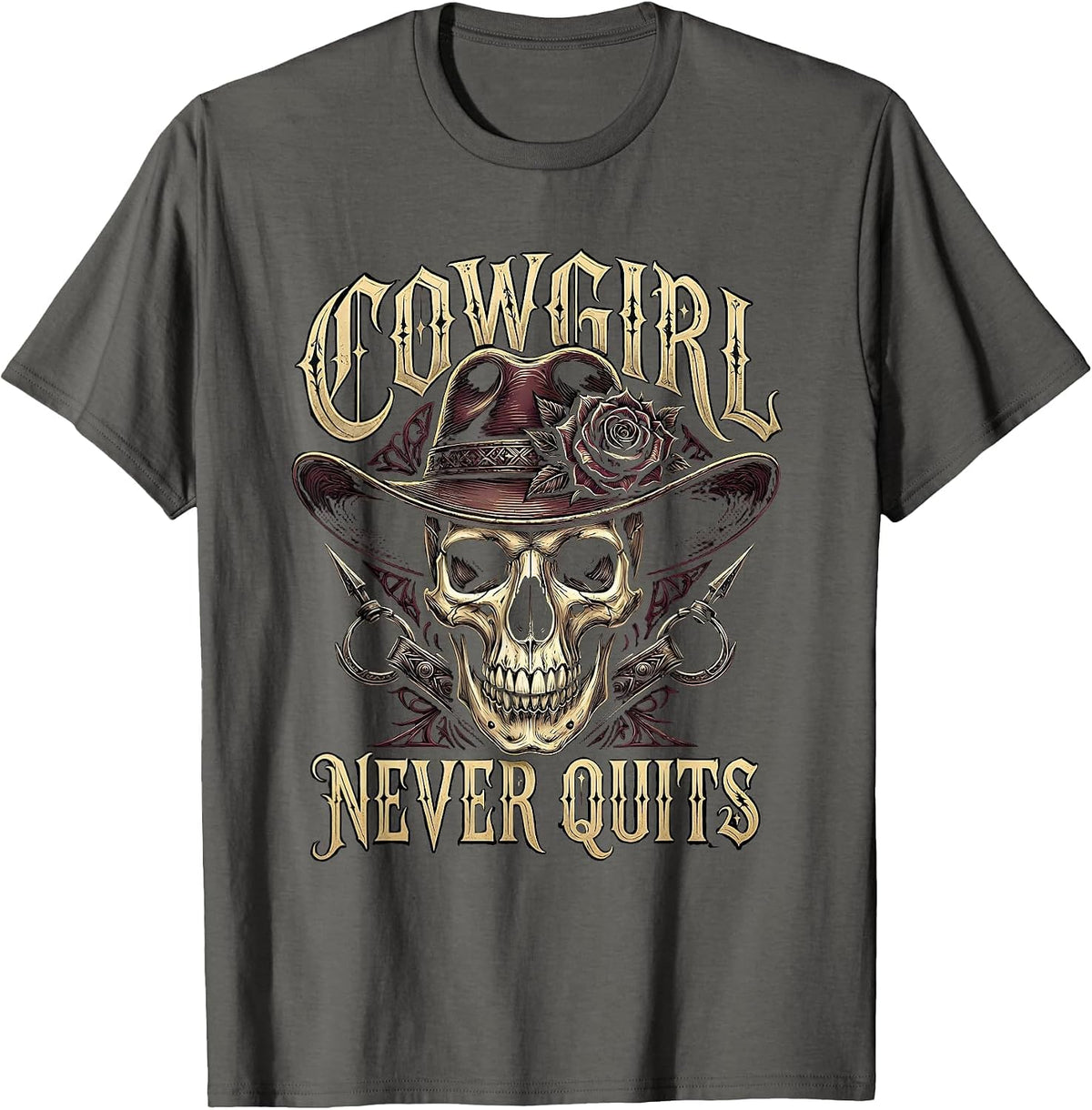 Cowgirl Never Quits Western Spirit Design T-Shirt - Asphalt Grey