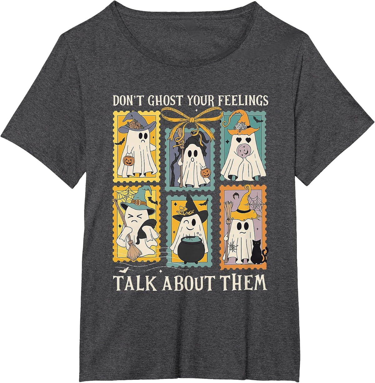 Retro Halloween Mental Health Don't Ghost Your Feelings T-Shirt - Dark Heather Grey