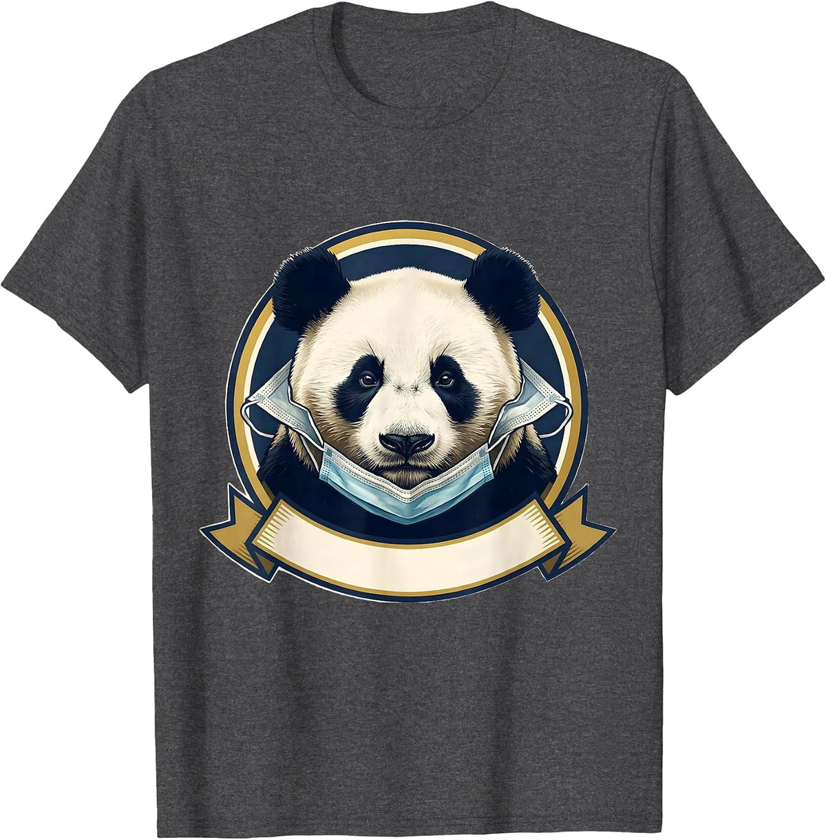 Panda Face Mask Emblem Halloween Costume Novelty T-Shirt - Dark Heather Grey