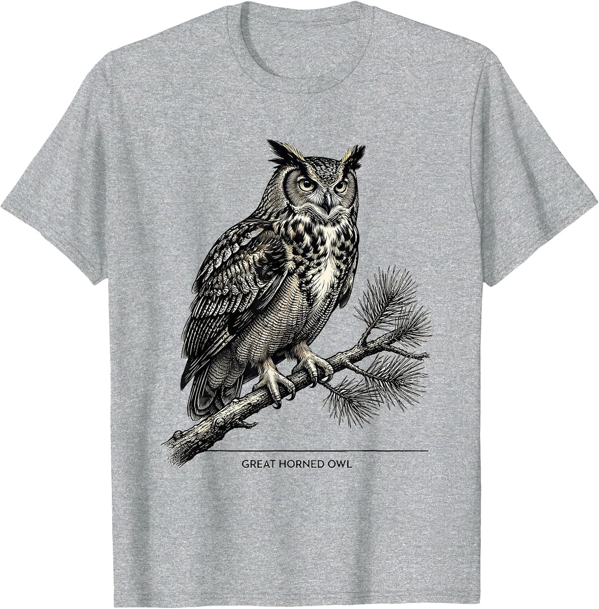 Men's Great Horned Owl Vintage Forest Wildlife Nature Reflection T-Shirt - Heather Grey