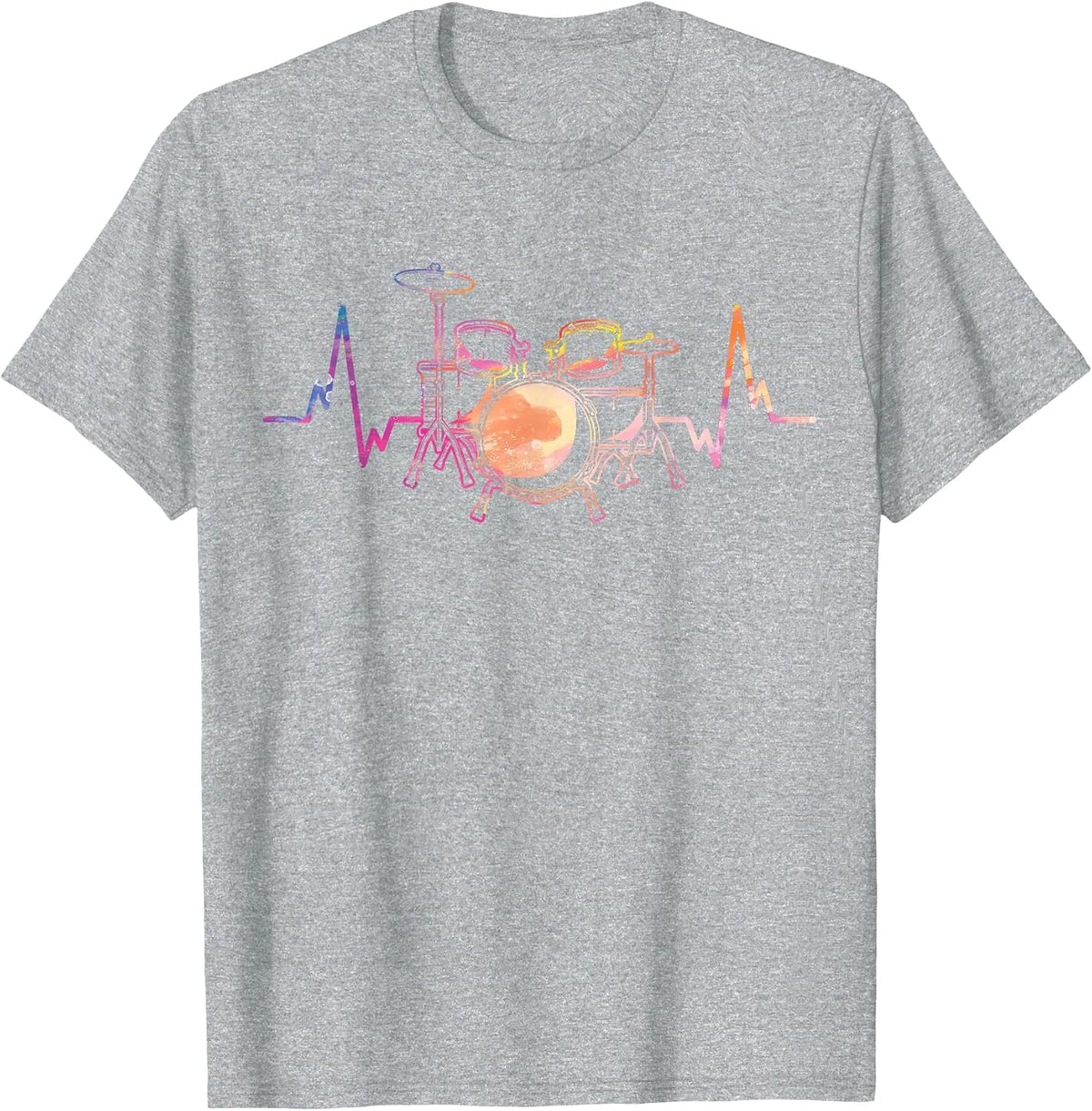 Retro Heartbeat Drummer Drums Drumming Drum Set T-Shirt - Heather Grey