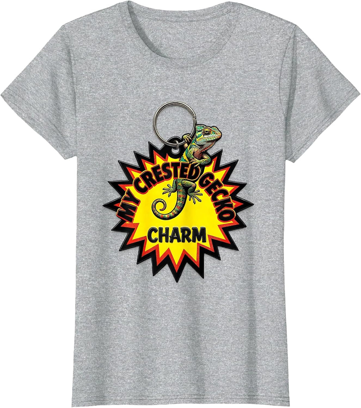My Crested Gecko Charm Pop Art Reptile Lover Gift T-Shirt - Heather Grey