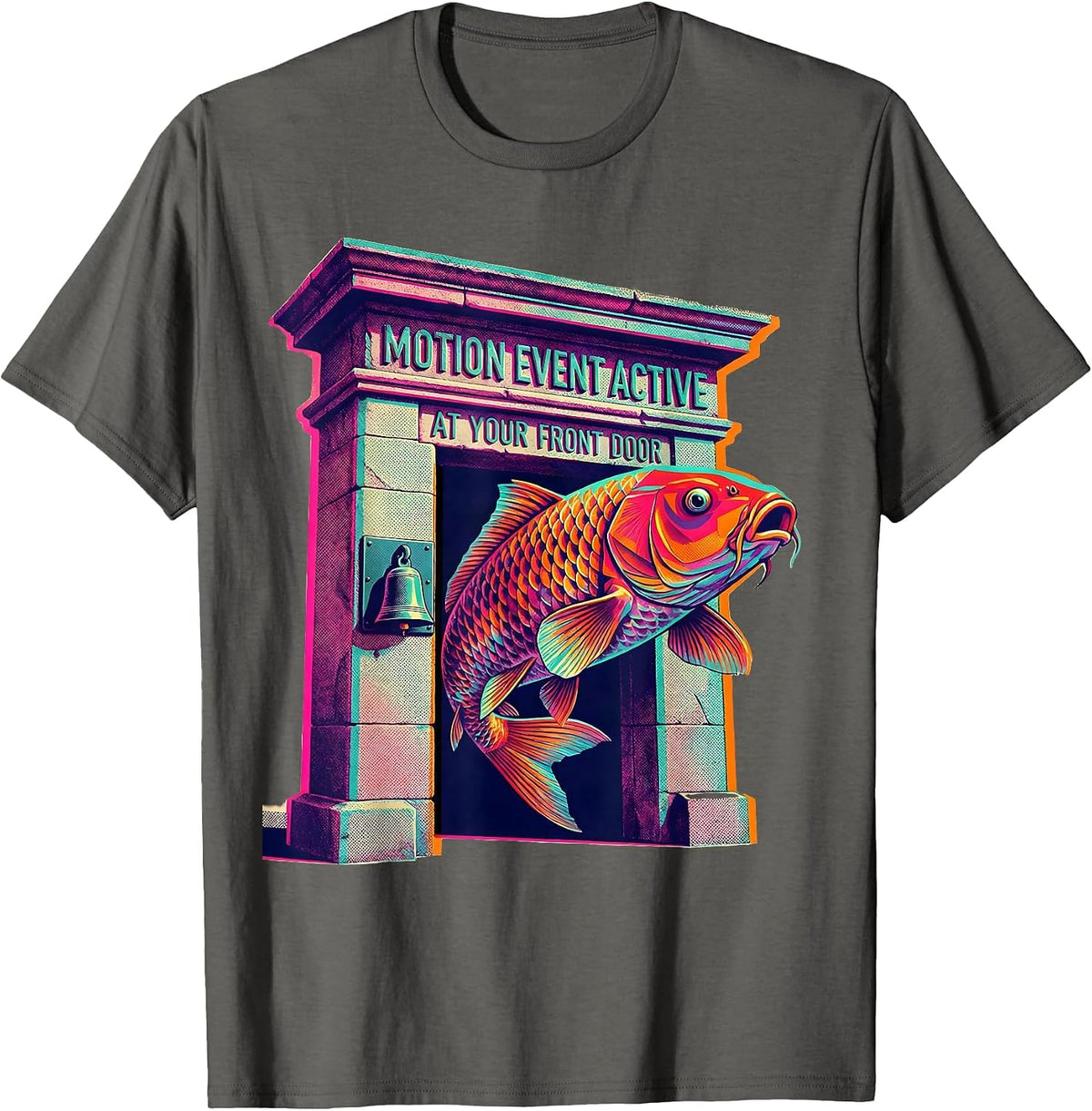 Men's Motion Event Active At Your Front Door Funny Risograph Meme T-Shirt - Asphalt Grey
