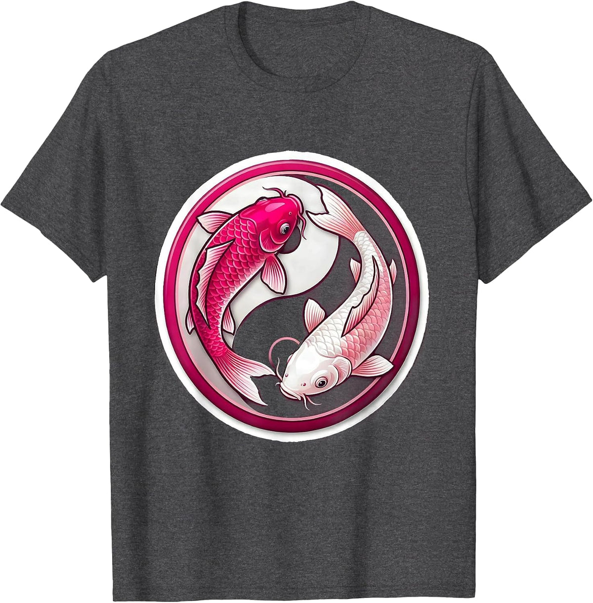 Breast Cancer Koi Fish Yin-Yang Awareness Design T-Shirt - Dark Heather Grey
