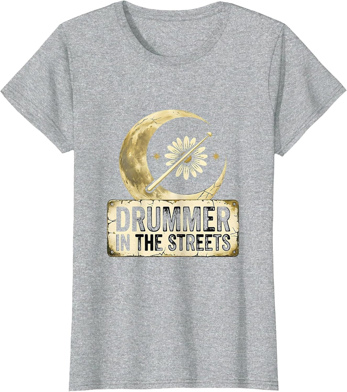Drummer in the Streets Bold Music Design T-Shirt - Heather Grey
