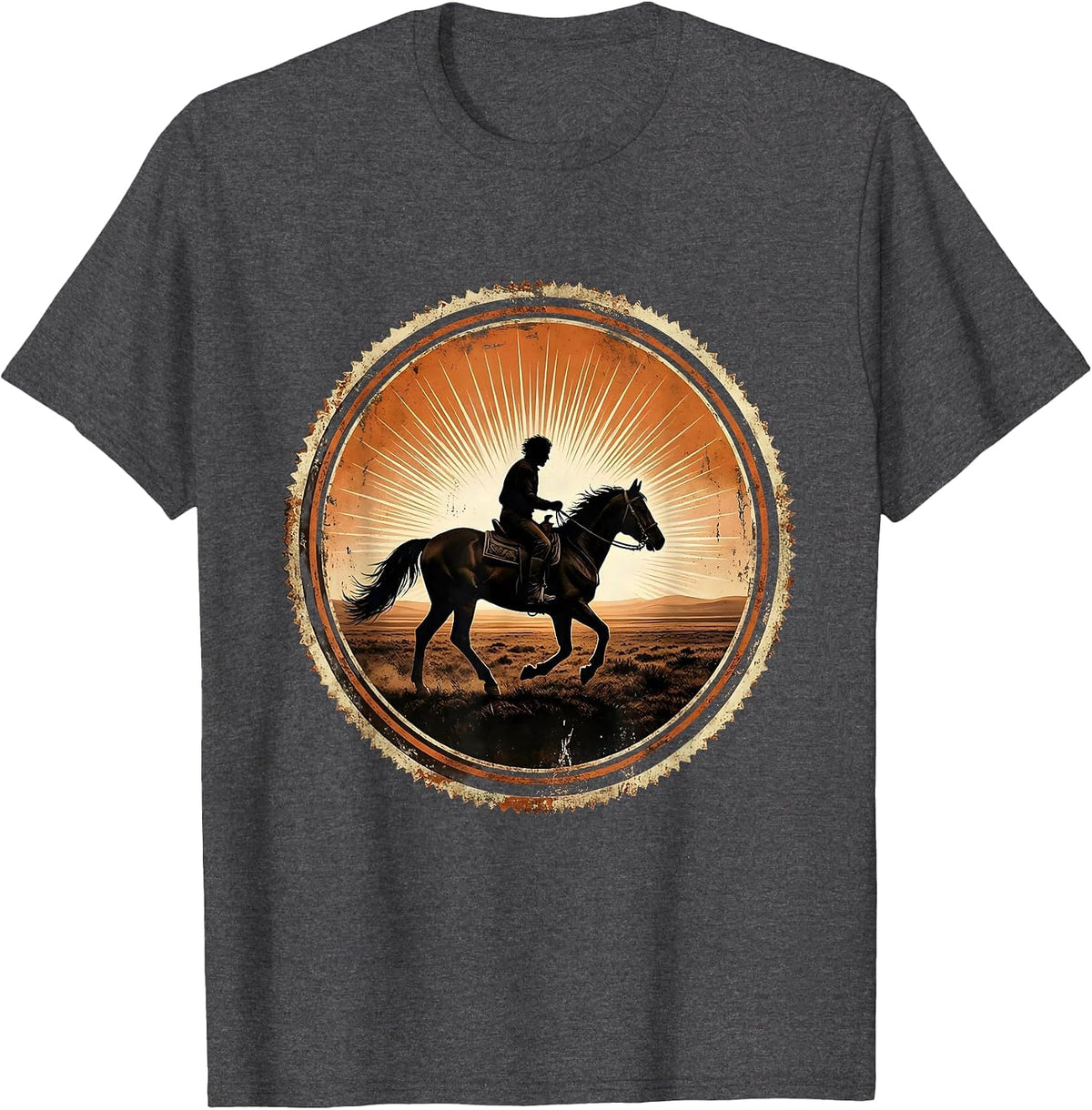 Lone Rider Horseback Freedom Vast Plains Graphic T-Shirt - Dark Heather Grey