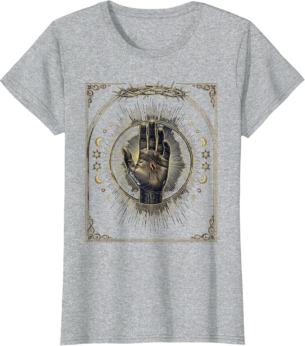 Jesus Is King Nail-Scarred Hand Radiant Light T-Shirt - Heather Grey