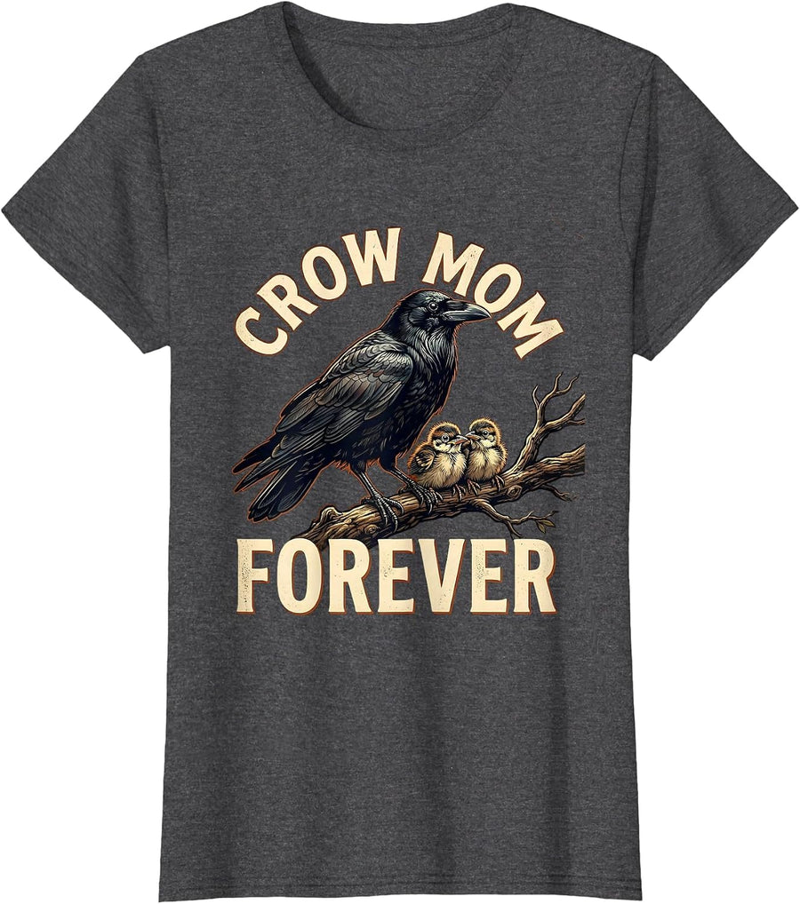 Women's Crow Mom Forever Bird Lover Graphic Design T-Shirt - Dark Heather Grey