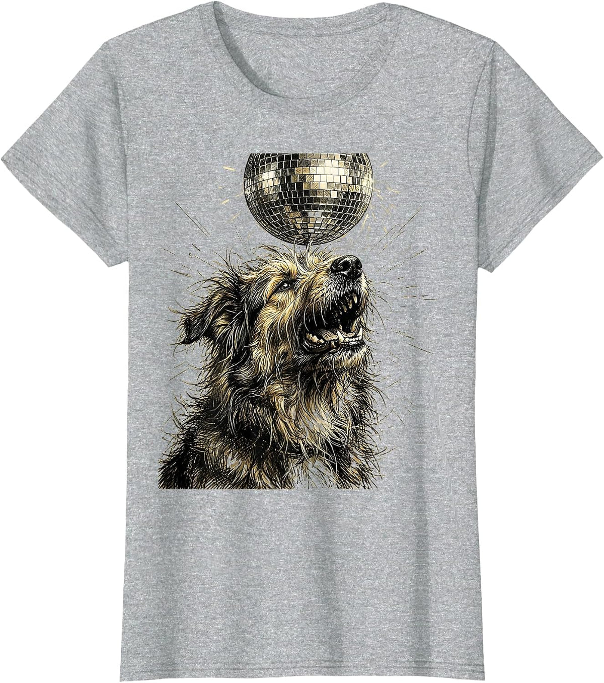 Women's Crazy Dog Howling at Disco Ball Graphic T-Shirt - Heather Grey