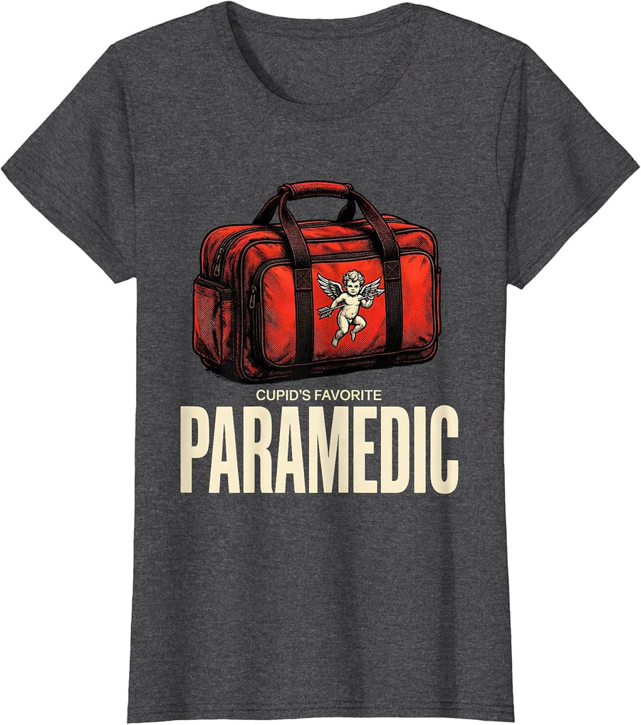 Women's Cupid's Favorite Paramedic Funny Valentine Role Humor T-Shirt - Dark Heather Grey