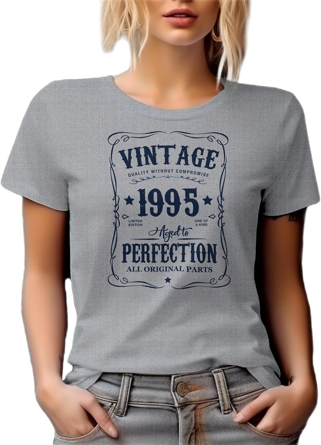 Vintage 1995 All Original Parts, Birth Year Graphic Tshirt - Heather Grey