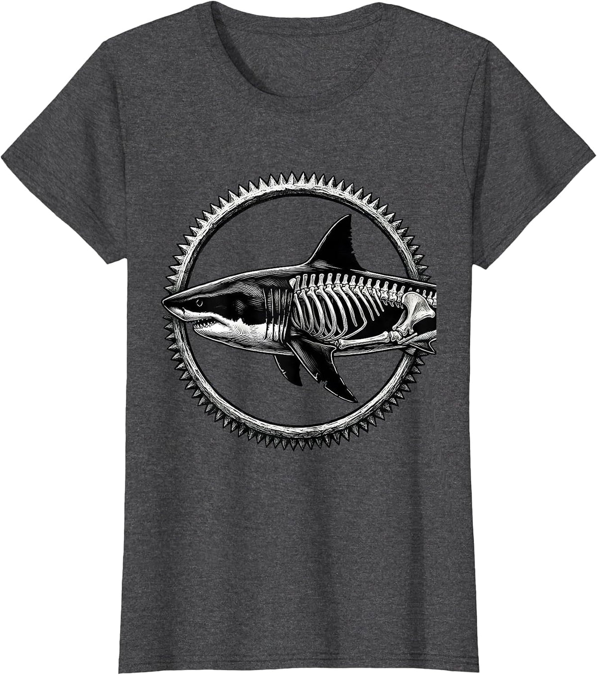 Women's Half Shark Half Skeleton Hybrid Graphic T-Shirt - Dark Heather Grey
