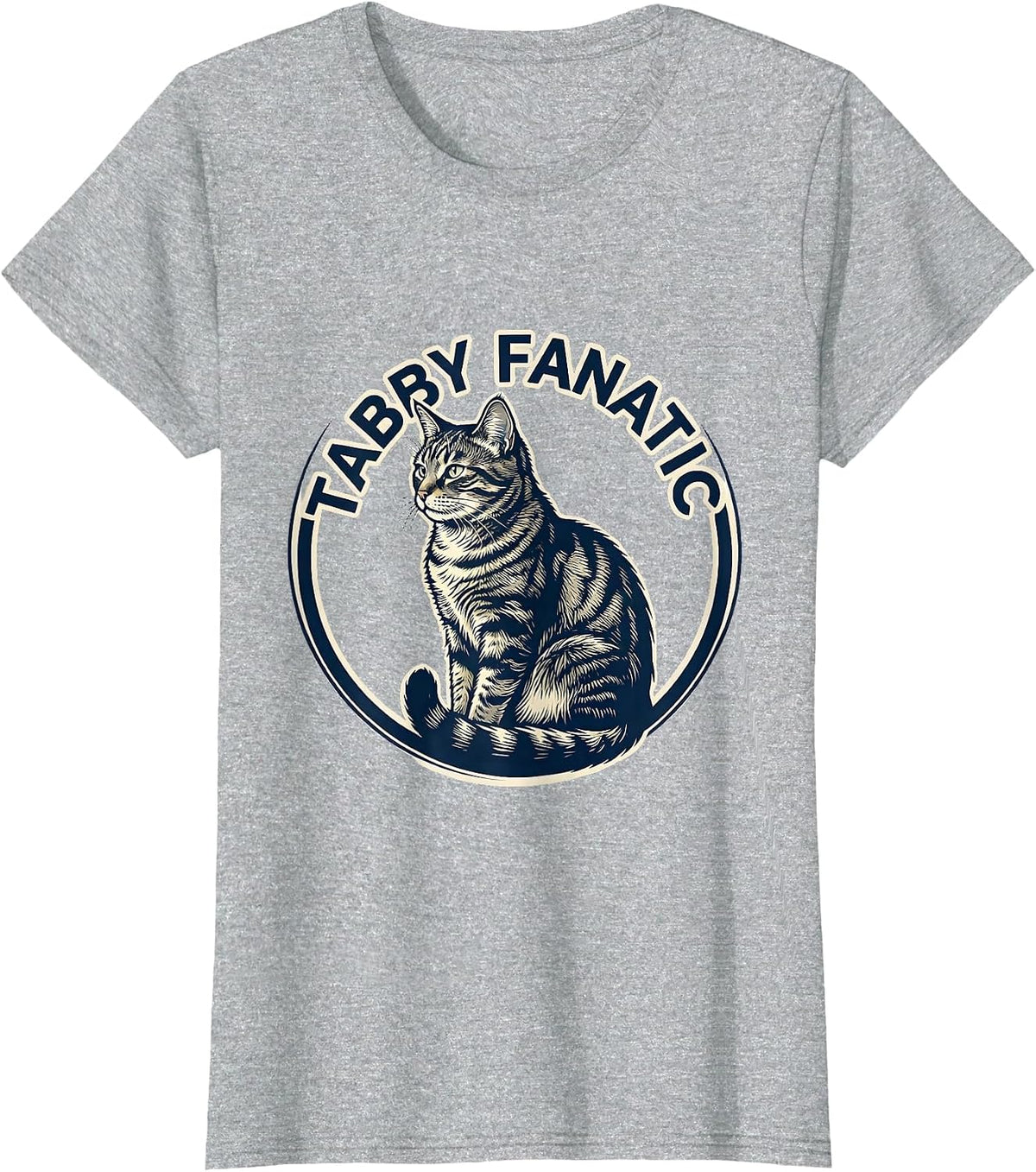 Tabby Fanatic Minimalist Badge Patch Line Art Cat Lover T-Shirt - Heather Grey