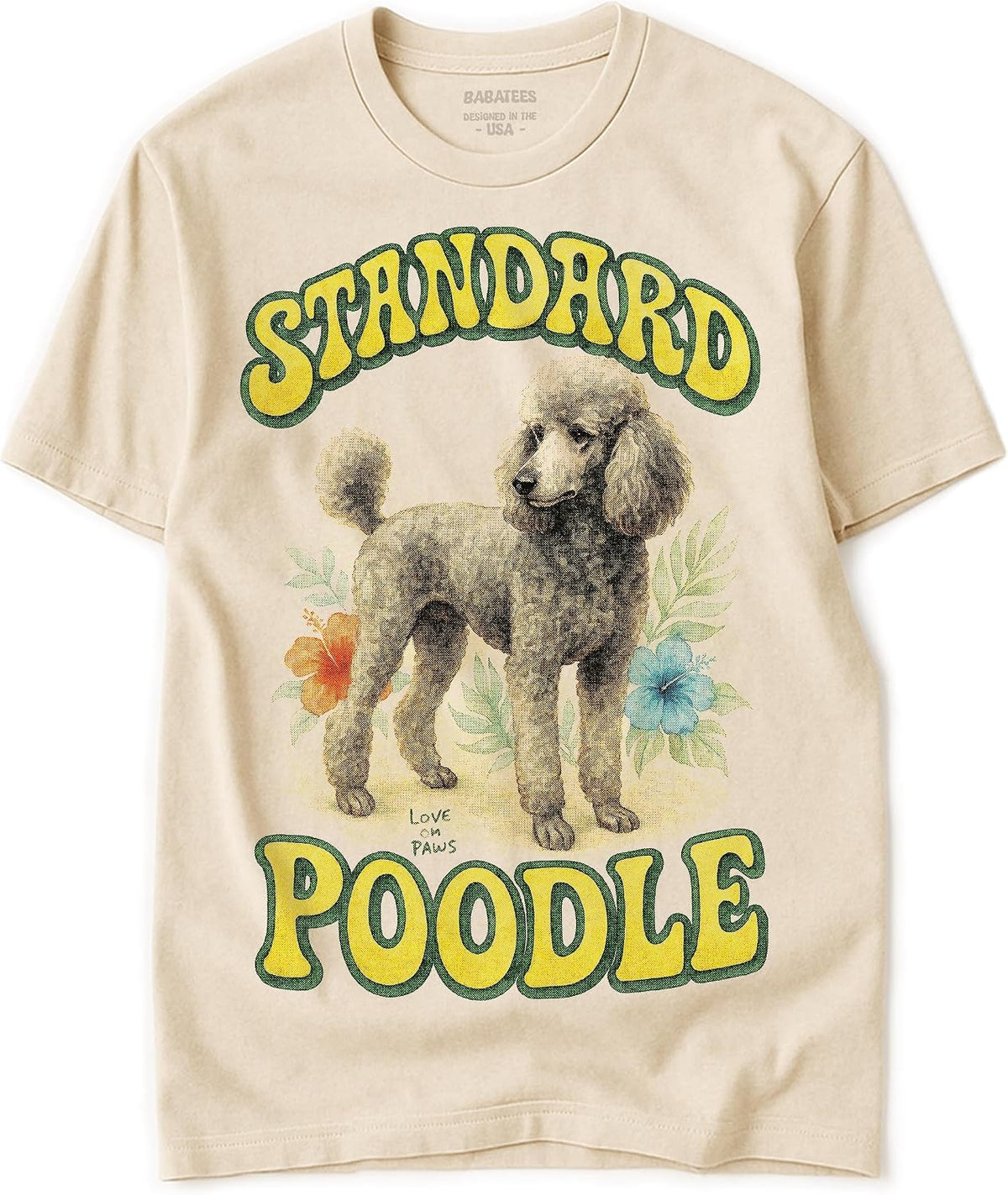 Groovy Dog Watercolor Artwork - 100% Natural, Raw & Undyed Heavyweight Cotton Tshirt for Men & Women - Standard Poodle