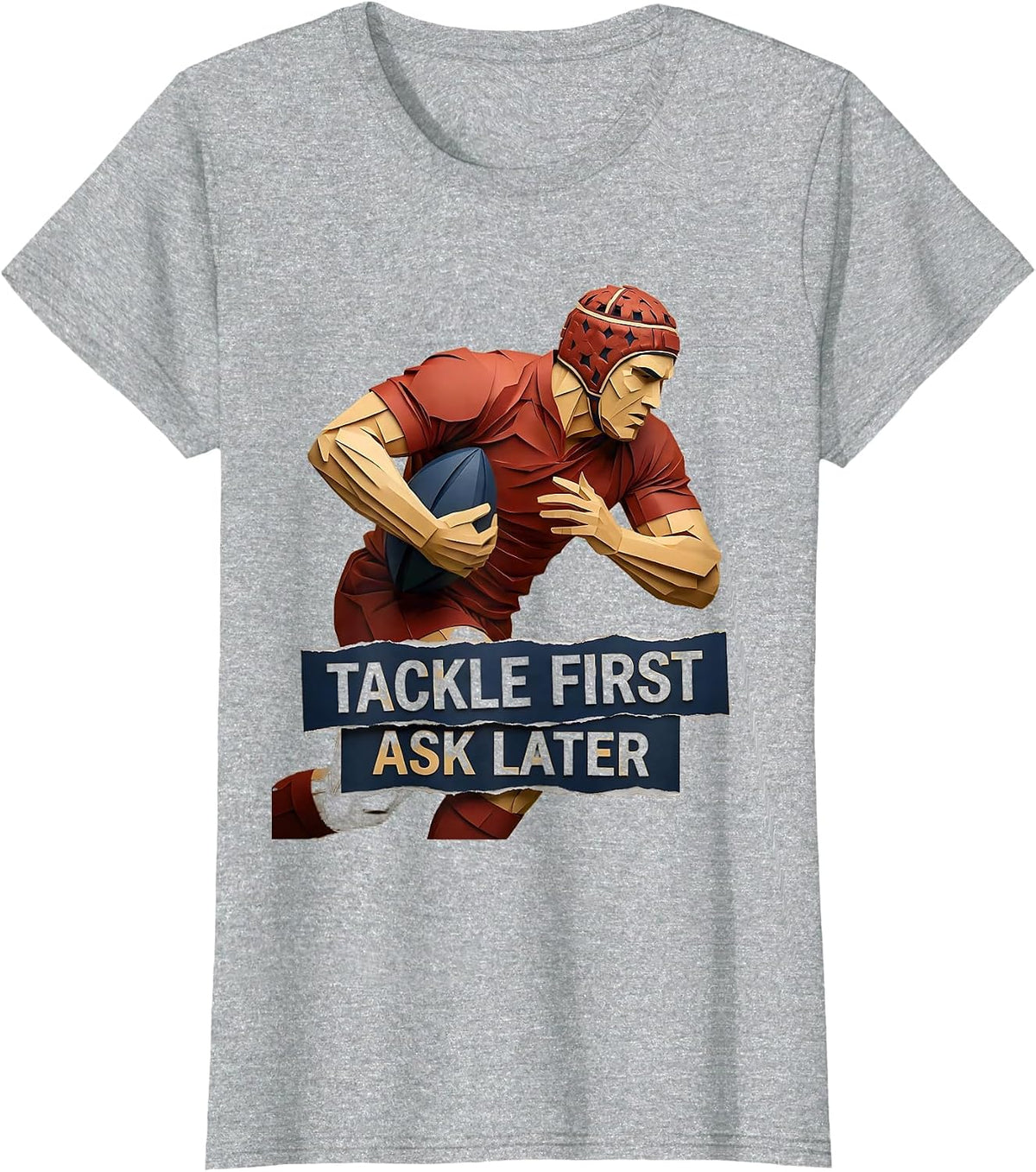 Women's Tackle First Ask Later Rugby Graphic Design T-Shirt - Heather Grey