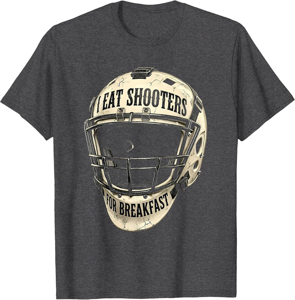 I Eat Shooters For Breakfast Goalie Design T-Shirt - Dark Heather Grey