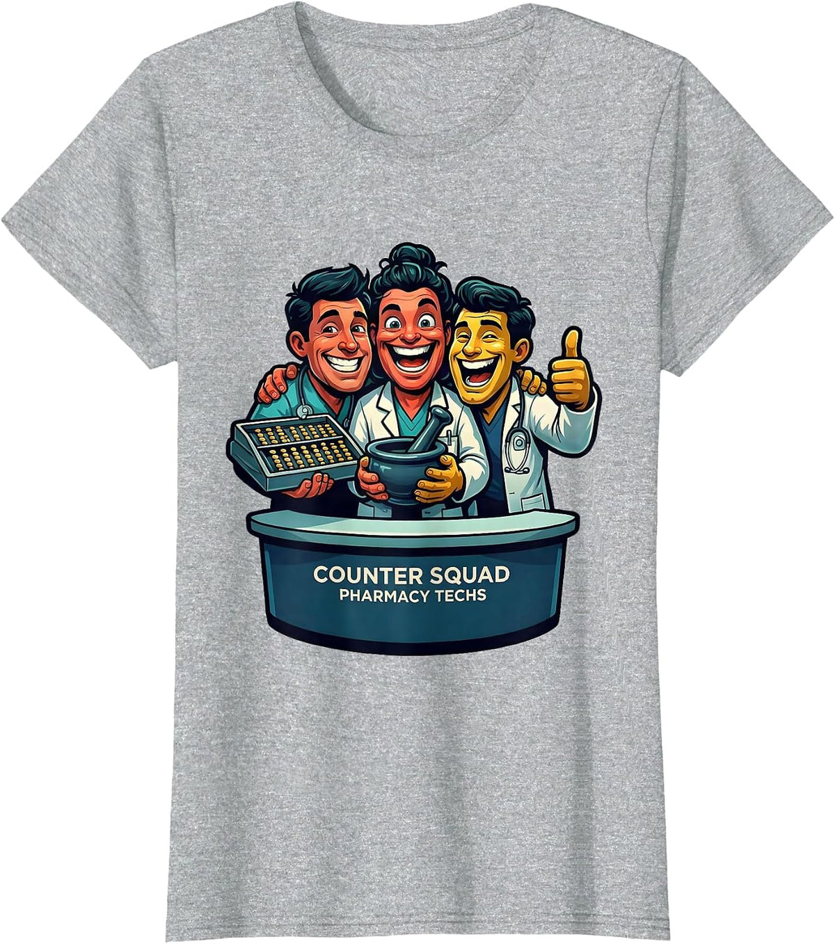 Counter Squad Pharmacy Techs Funny Pharmacy Technician Crew T-Shirt - Heather Grey