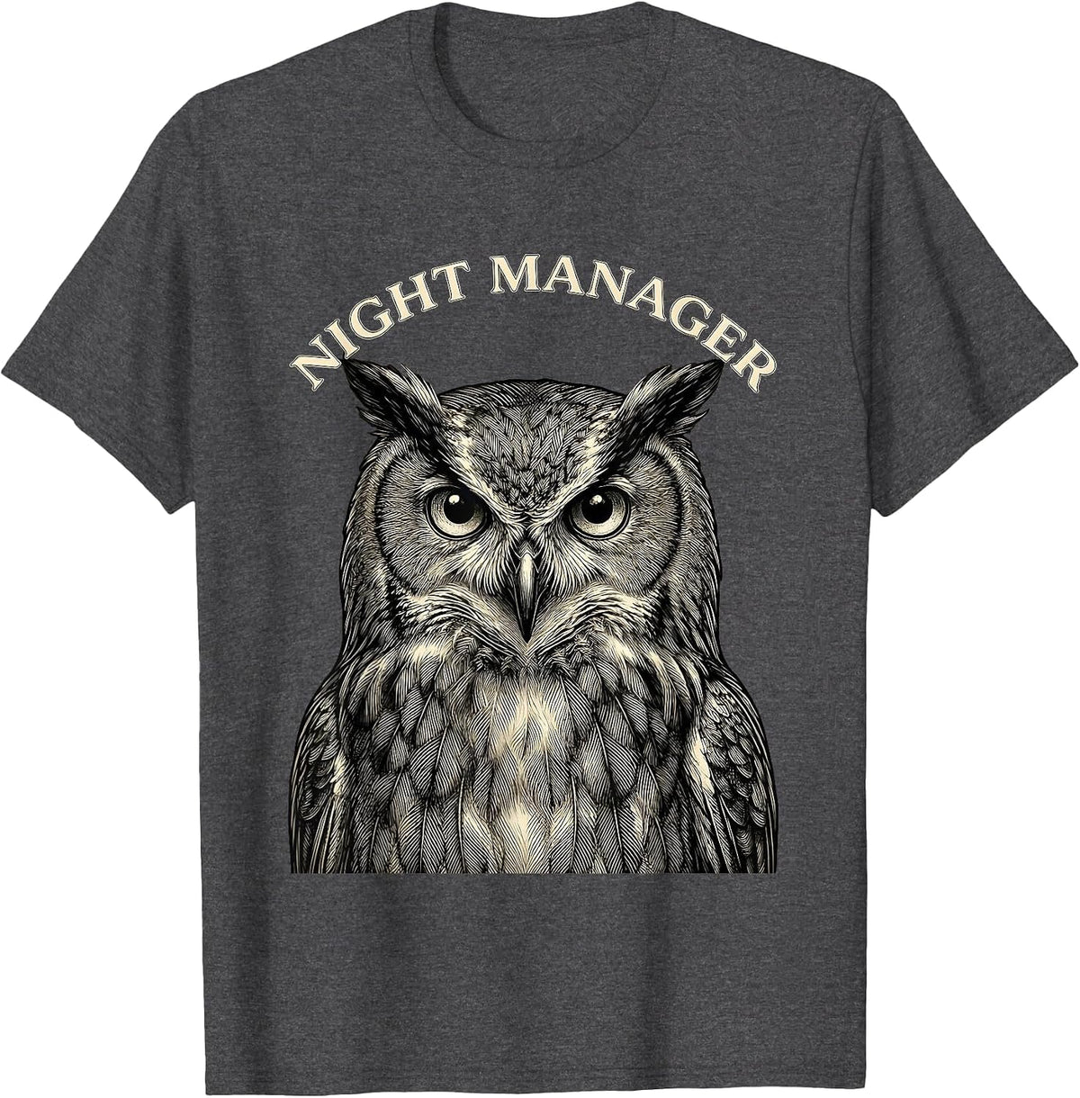 Men's Night Manager Crosshatch Owl Wildlife Animal Print Nature T-Shirt - Dark Heather Grey