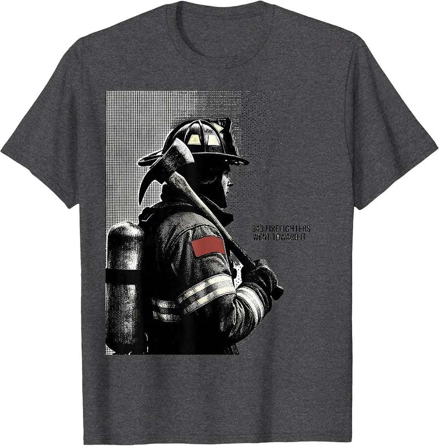 Men's 343 Firefighters Went Toward It Patriotic Tribute September T-Shirt - Dark Heather Grey