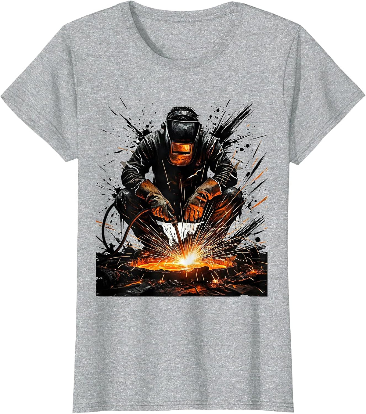 Women's Welder Crouched Over Glowing Weld Pool Graphic T-Shirt - Heather Grey