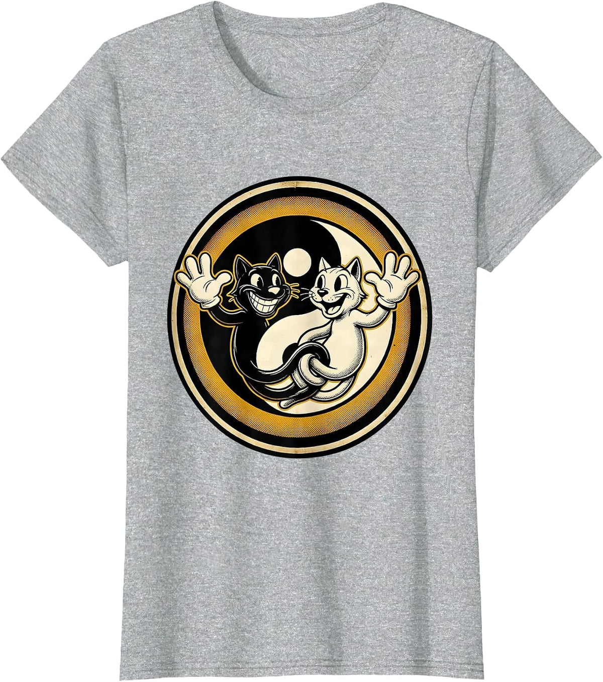 Karma Is A Cat Yin Yang Silhouette Design T-Shirt - Heather Grey