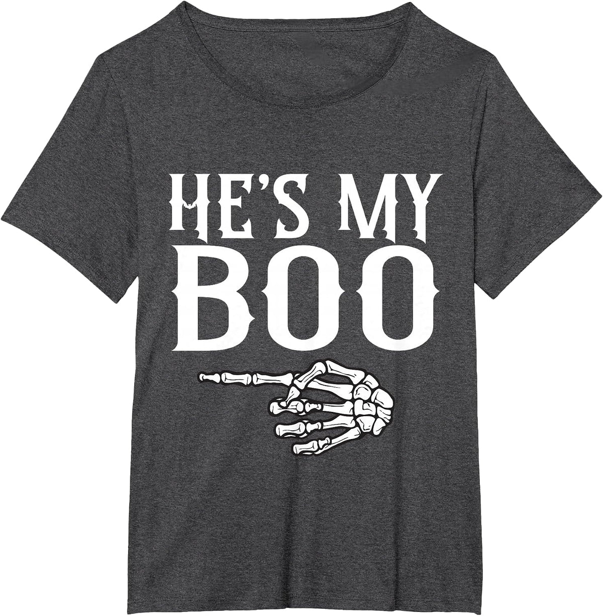 Couples He's My Boo Skeleton Matching Couple Halloween T-Shirt - Dark Heather Grey