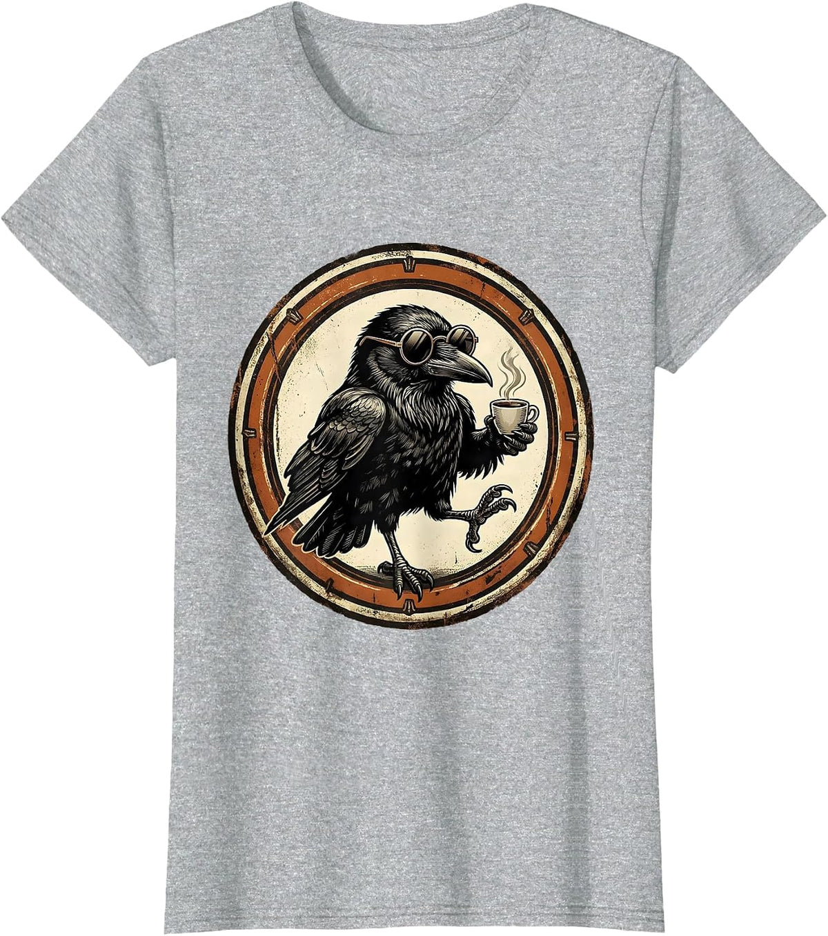Women's Cool Crow Espresso Lover Graphic Design T-Shirt - Heather Grey