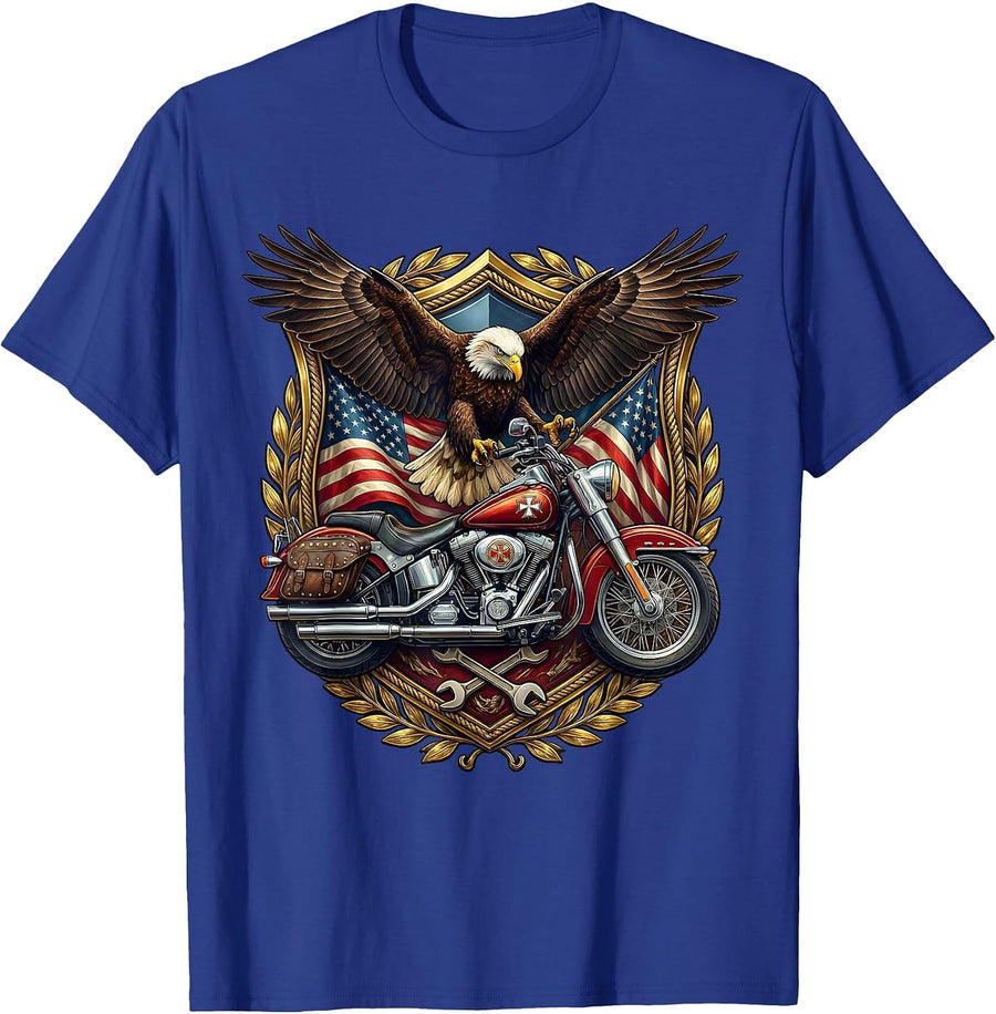 Vintage Motorcycle Route 66 Classic Road Trip Graphic T-Shirt - Royal Blue