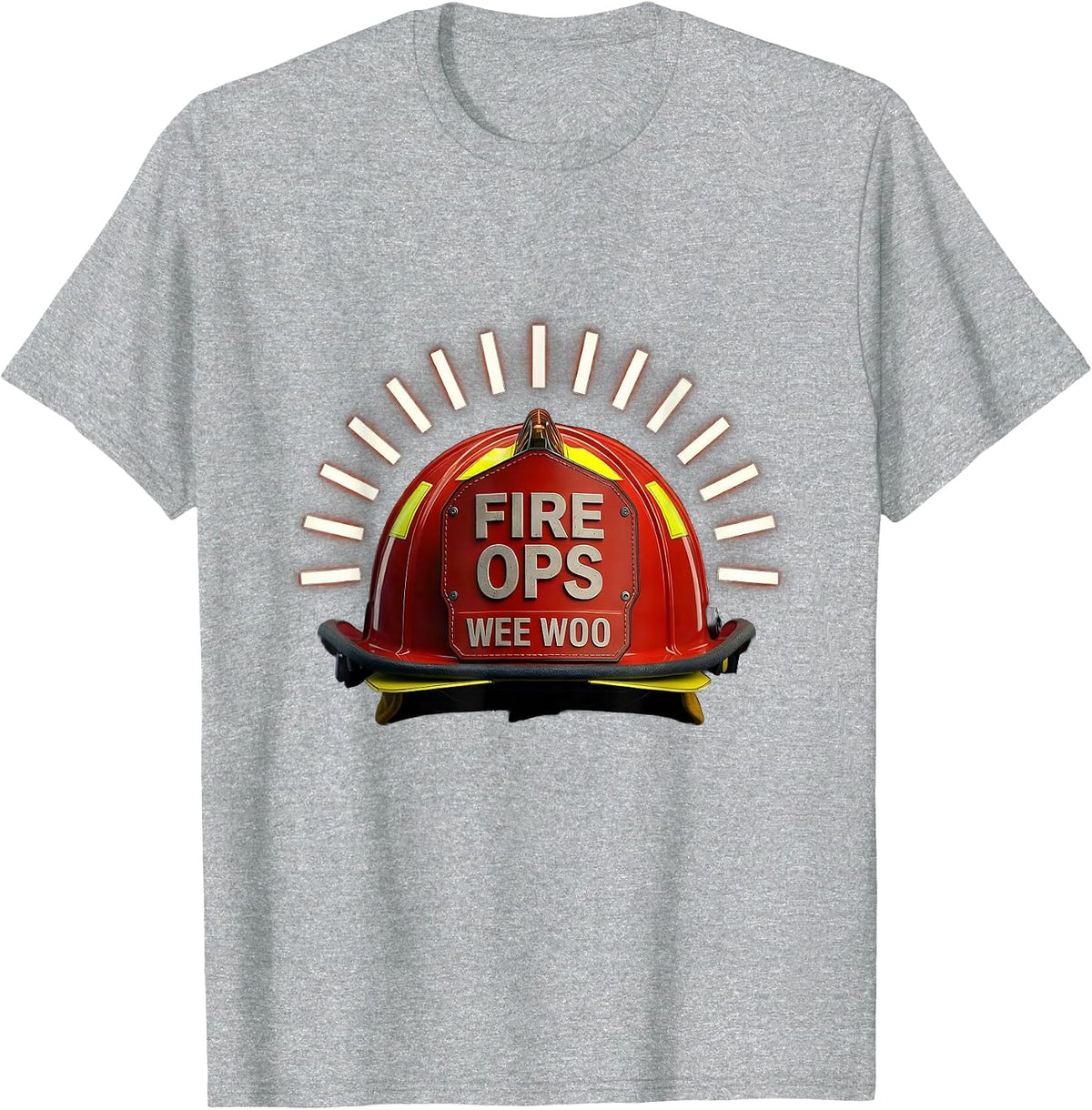 Men's FIRE OPS WEE WOO Funny Firefighter Badge Humor T-Shirt - Heather Grey