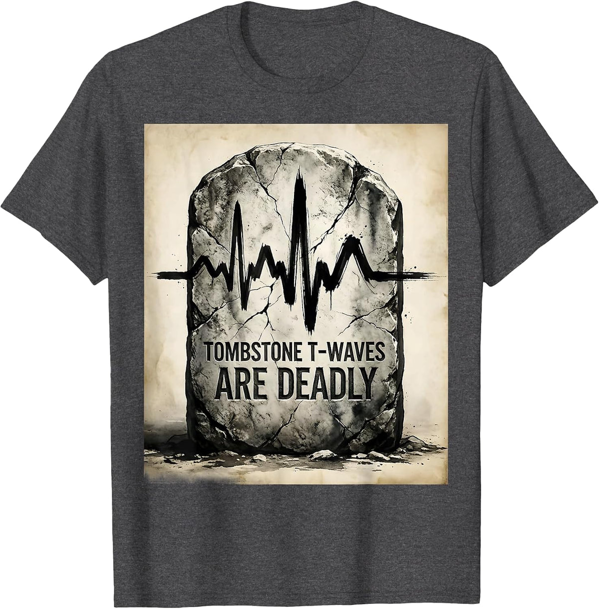 Men's Halloween Nurse Tombstone T-Waves EKG Design T-Shirt - Dark Heather Grey