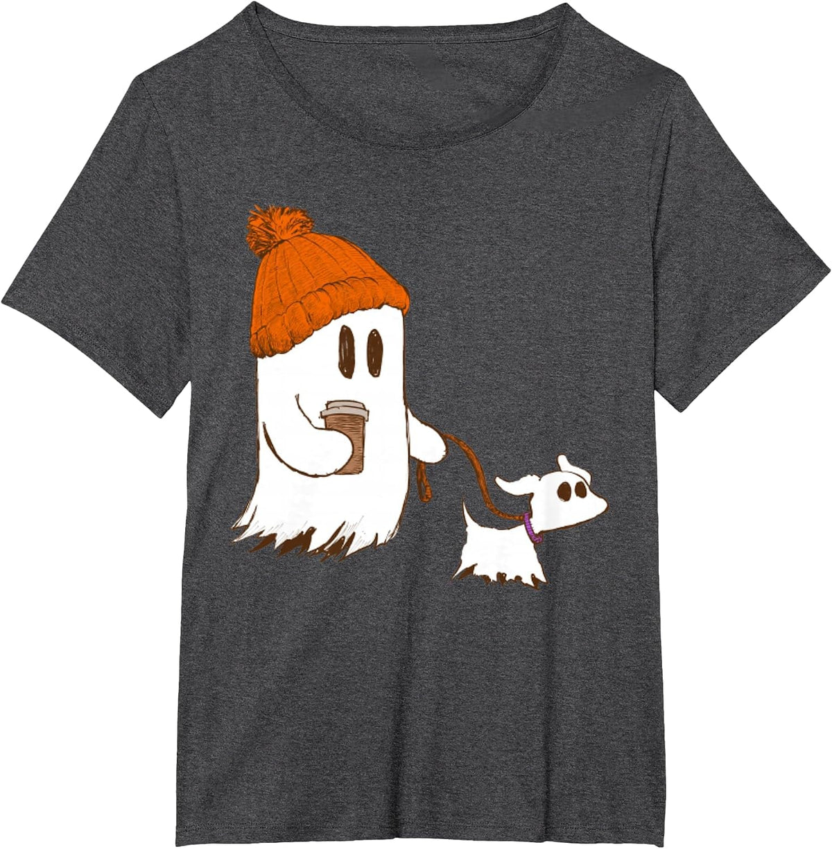 Cute Ghost Dog Walker Funny Halloween Dog Lover Graphic tee T-Shirt - Dark Heather Grey