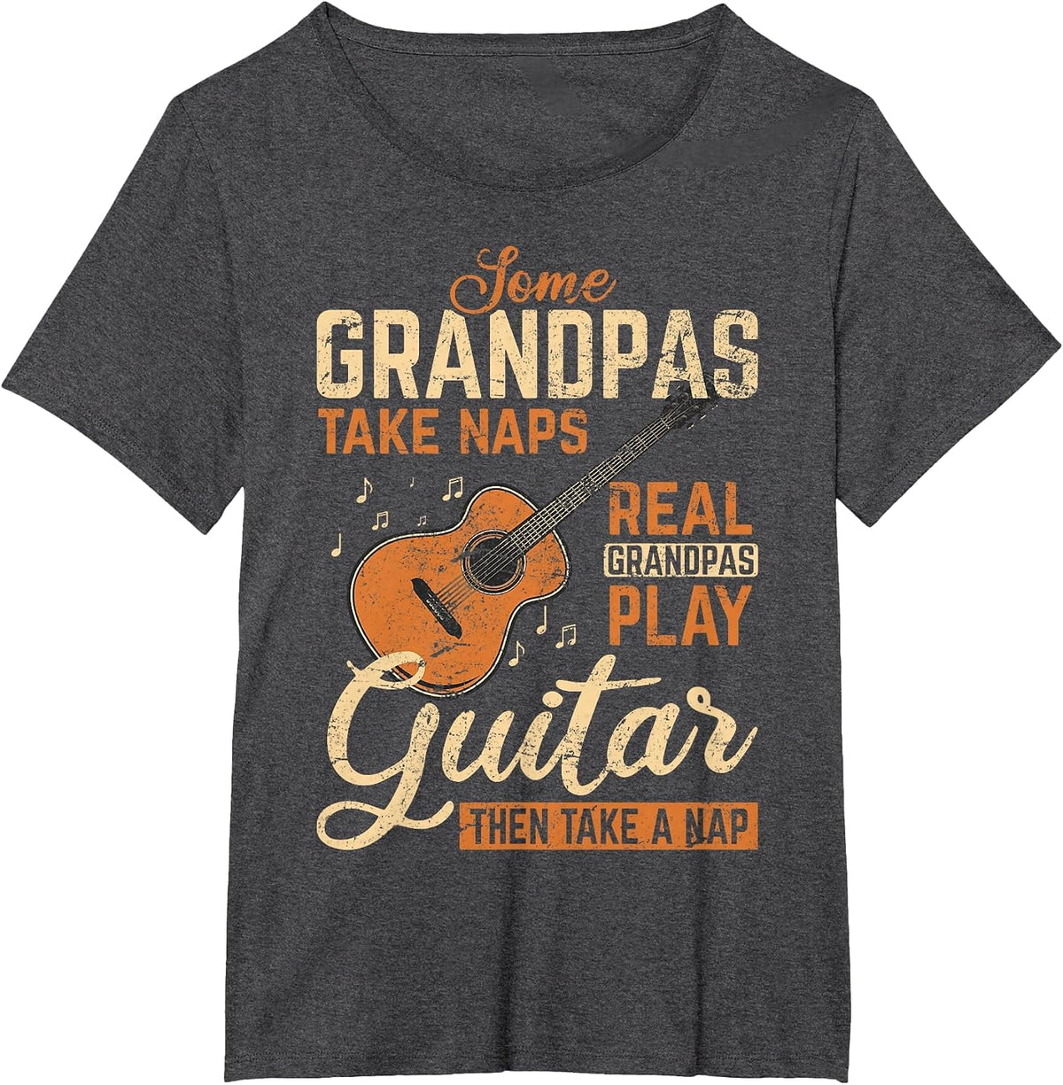 Real Grandpas Play Guitar Then Take Nap Funny Guitarist T-Shirt - Dark Heather Grey